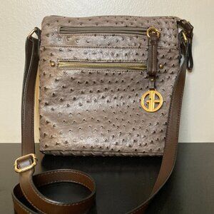 Giani Bernini Embossed Faux Ostrich Crossbody Purse - Grey With Gold Detailing